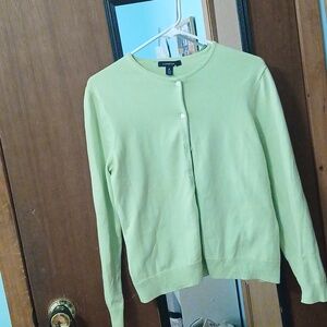 Talbots Light Green Button-Front Crew Cardigan